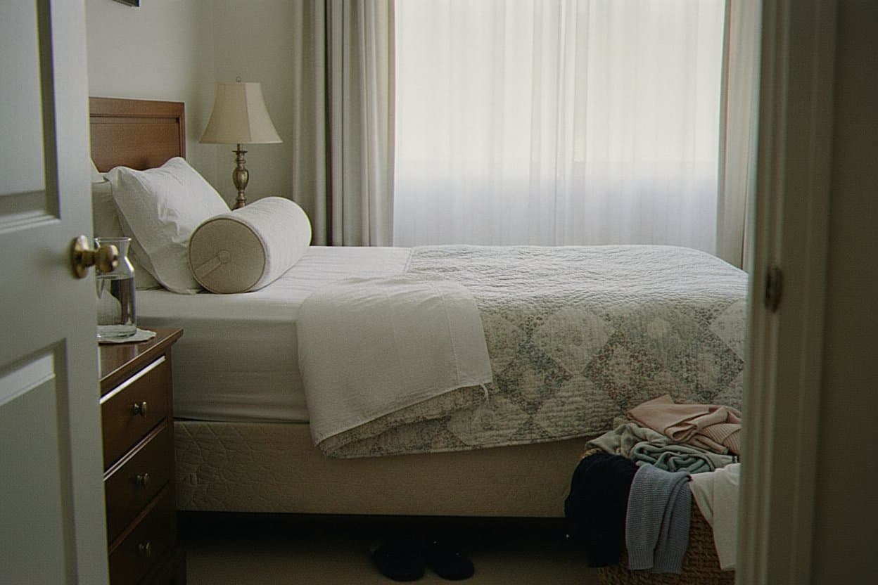 Comfortable bedroom with recovery aids and modifications