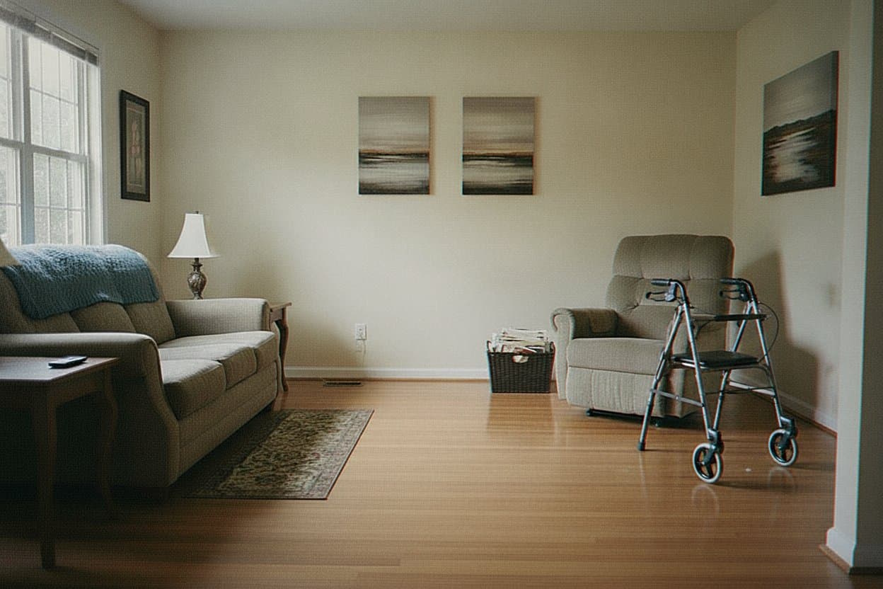 Clear, safe living room walkway with handrails
