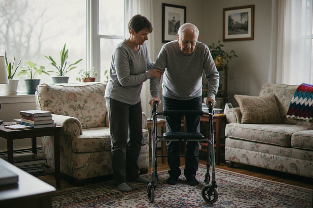 Caregiver assisting safe transfer and mobility